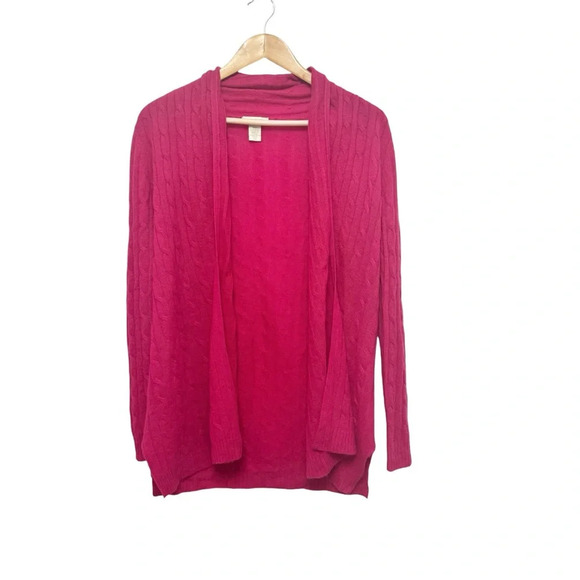 White + Warren XS Pink 100% Cashmere Cable Knit Open Cardigan Sweater - Picture 1 of 9